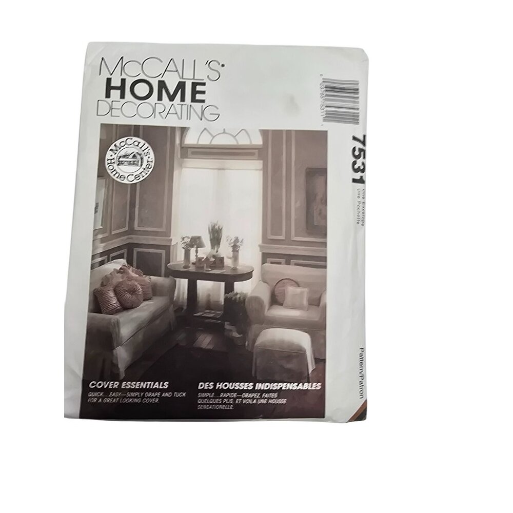 McCalls Home Decorating Pattern 7531 Covers For Loveseat Chair Ottoman & Pillows